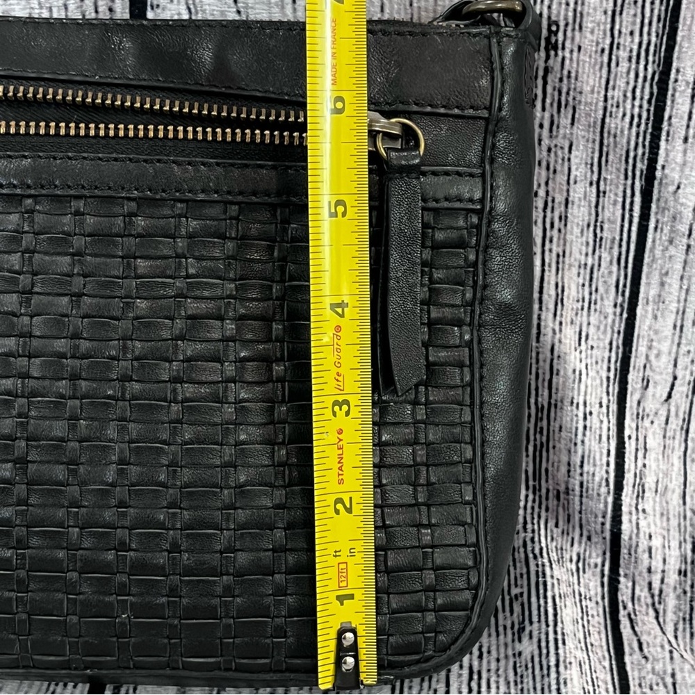Lucky Brand Black Leather Crossbody Bag, Woven Front, Adj Strap, Zip Closure(s) - Picture 16 of 17